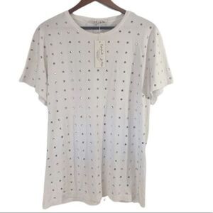 Emma & Sam White Oversized Rhinestone Tee